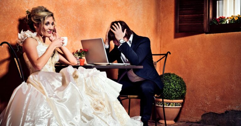 beautiful bride drinking coffee